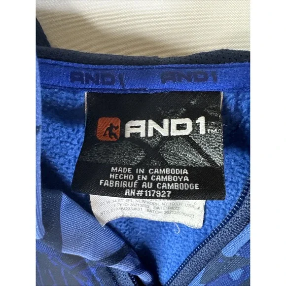 AND1 Men's M Blue Graffiti Zip Hoodie Jacket Retro Y2K Streetwear Basketball - Picture 4 of 7